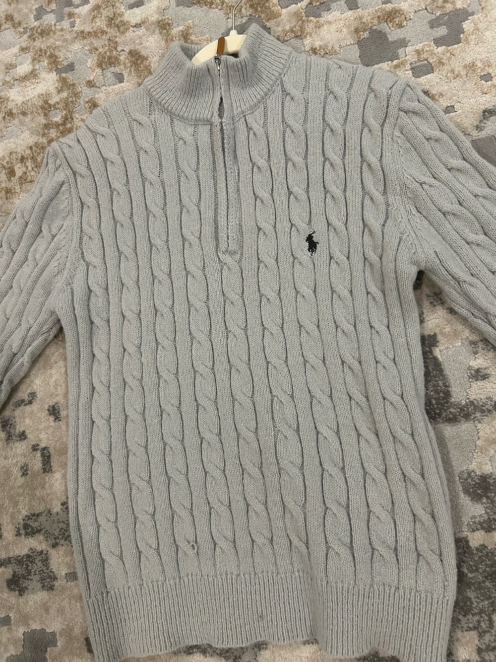 Polo by Ralph Lauren Light Gray Cable-Knit Quarter-Zip Sweater